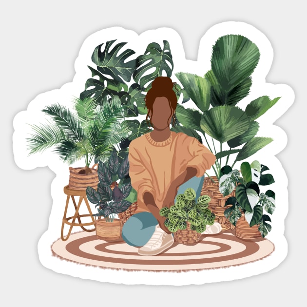 Plant lady, Girl with plants 3 Sticker by Gush Art Studio 1